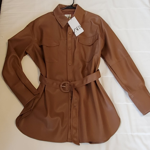 ZARA NWT BRANDY BELTED FAUX LEATHER SHIRT Bloggers - Picture 15 of 16